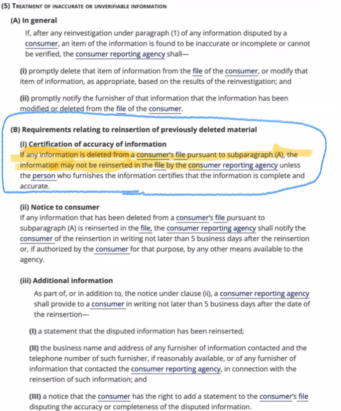 FCRA Requirements for Reinsertion