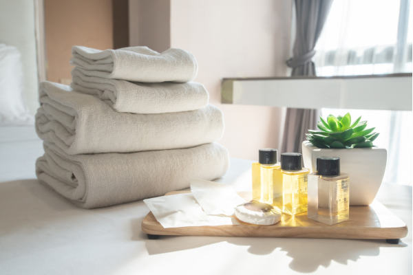 Holiday accomodation towels and toiletries