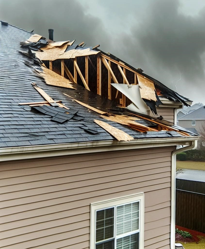 a roof damaged by a storm