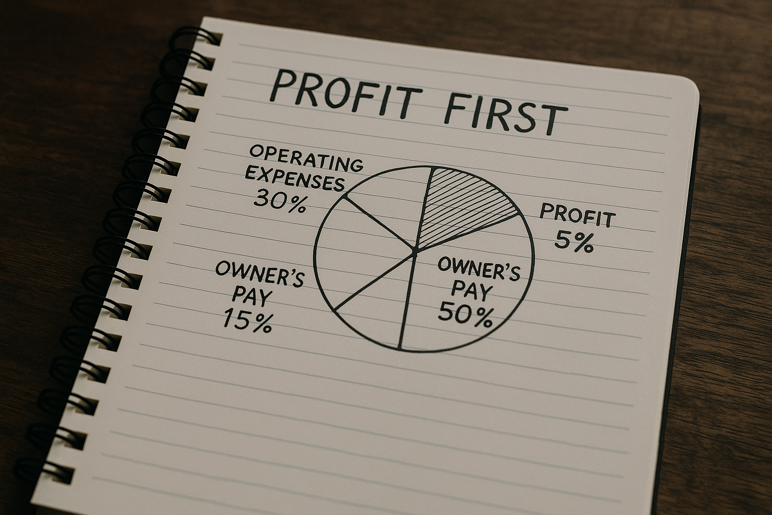 Notebook with Profit First percentages chart Notebook with Profit First percentages chart