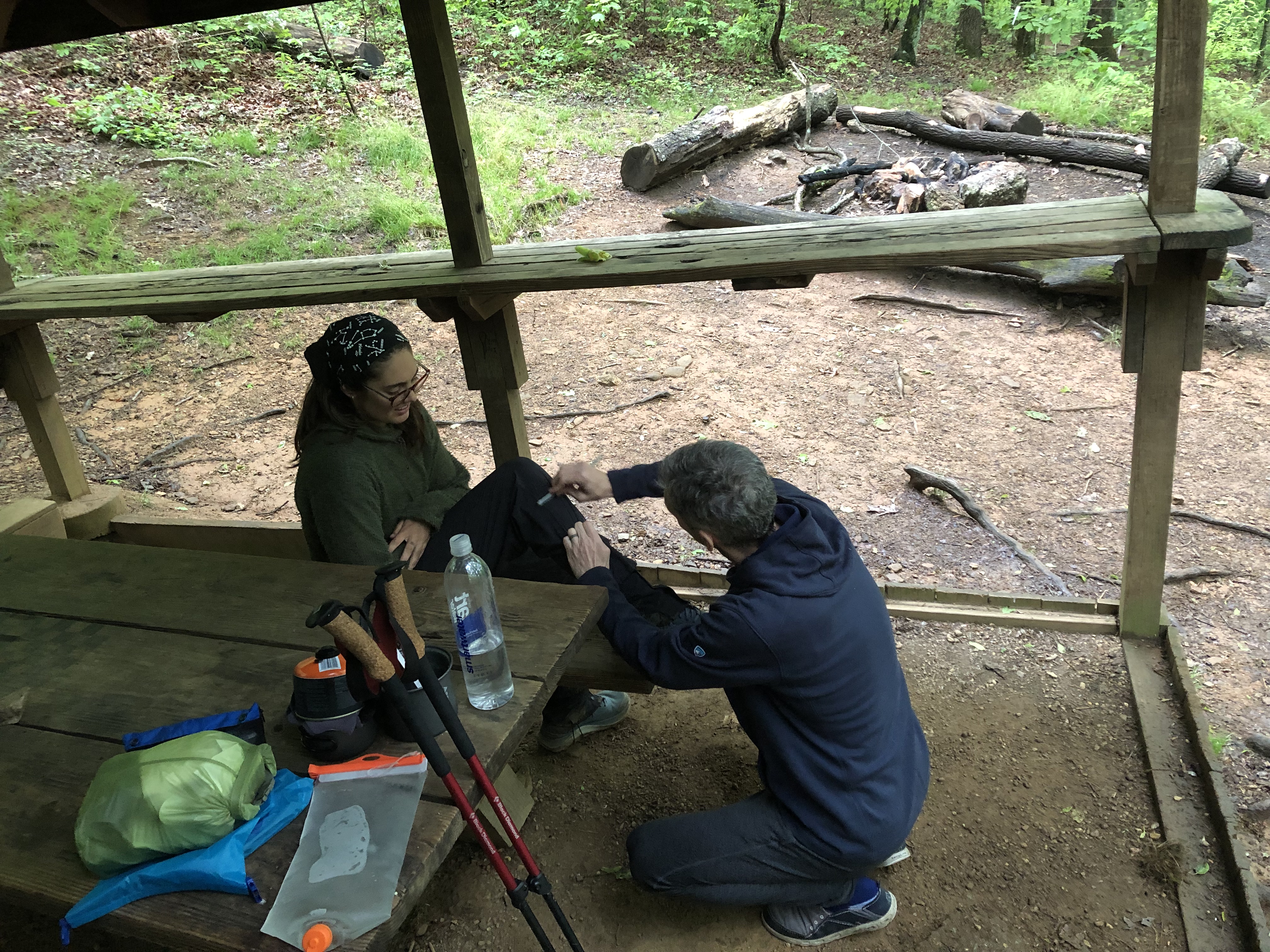 Chiropractor Brandt Adams providing knee treatment for hiker on Appalachian Trail Chiropractor Brandt Adams providing knee treatment for hiker on Appalachian Trail