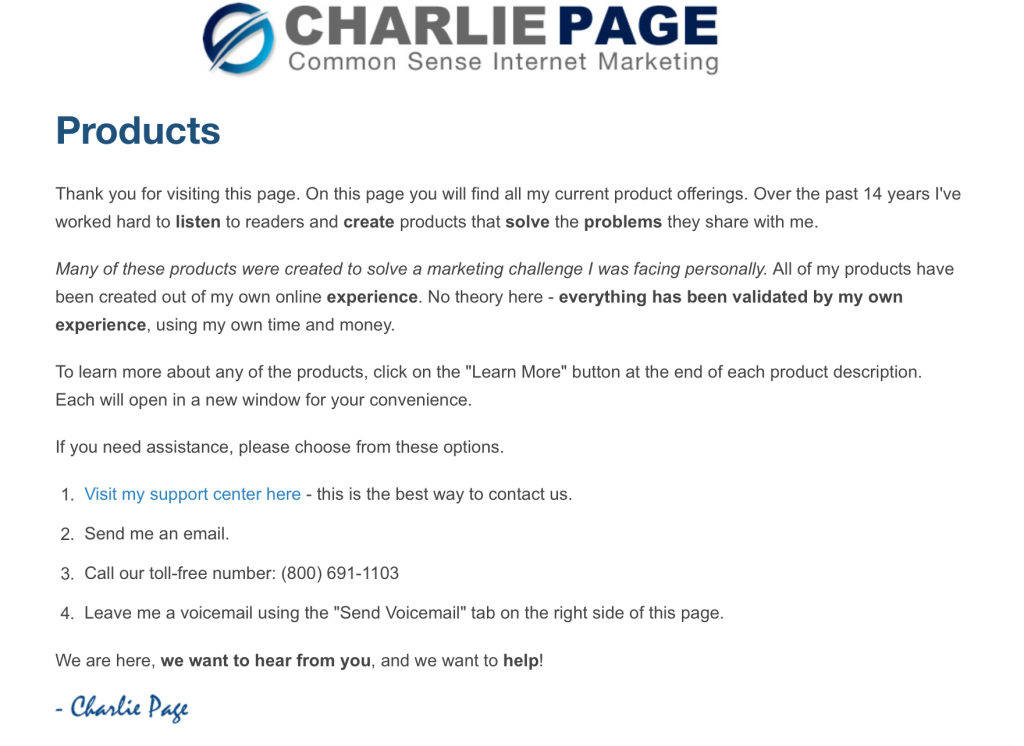 Charlie Page Products