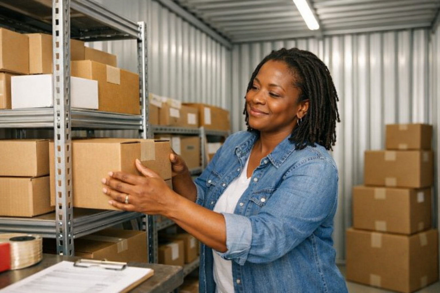 Organized storage unit used by a Jamaican small business for flexible inventory storage Organized storage unit used by a Jamaican small business for flexible inventory storage