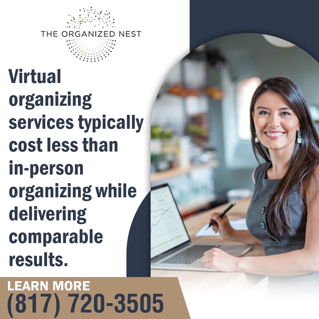 Woman working on laptop. The Organized Nest’s virtual organizing services cost less. Woman working on laptop. The Organized Nest’s virtual organizing services cost less.