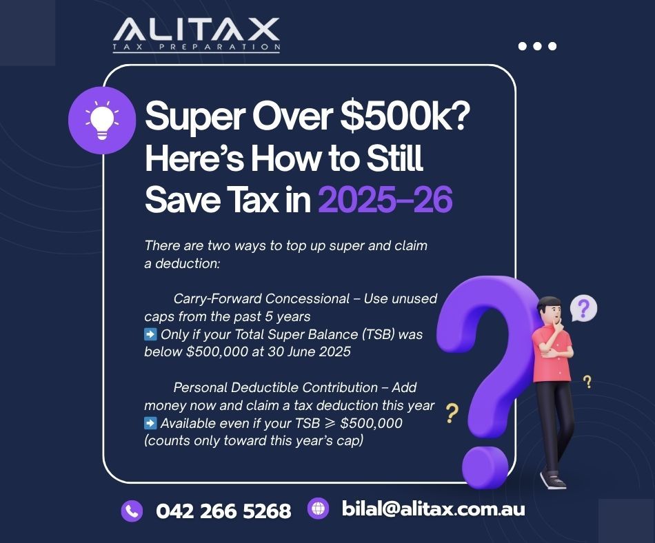 Australian worker reviewing super balance over $500,000 and planning personal deductible contributions to save tax in 2025–26. Australian worker reviewing super balance over $500,000 and planning personal deductible contributions to save tax in 2025–26.