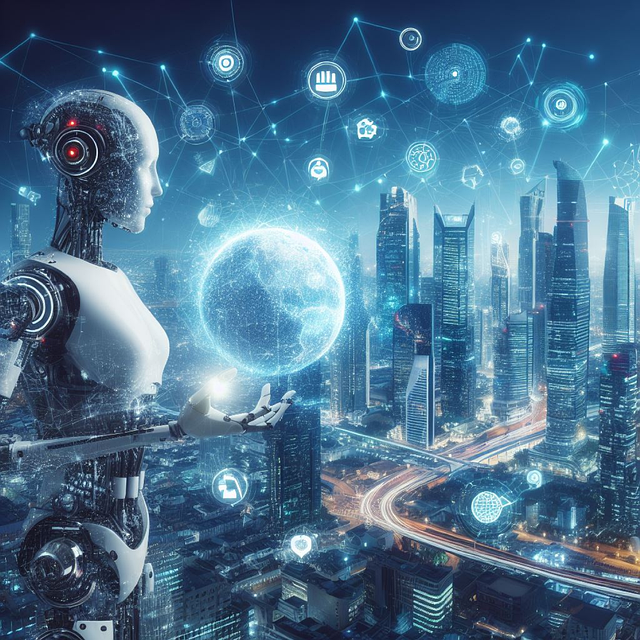 A visionary illustration of the future of artificial intelligence, highlighting sophisticated technology and a dynamic digital world. A visionary illustration of the future of artificial intelligence, highlighting sophisticated technology and a dynamic digital world.