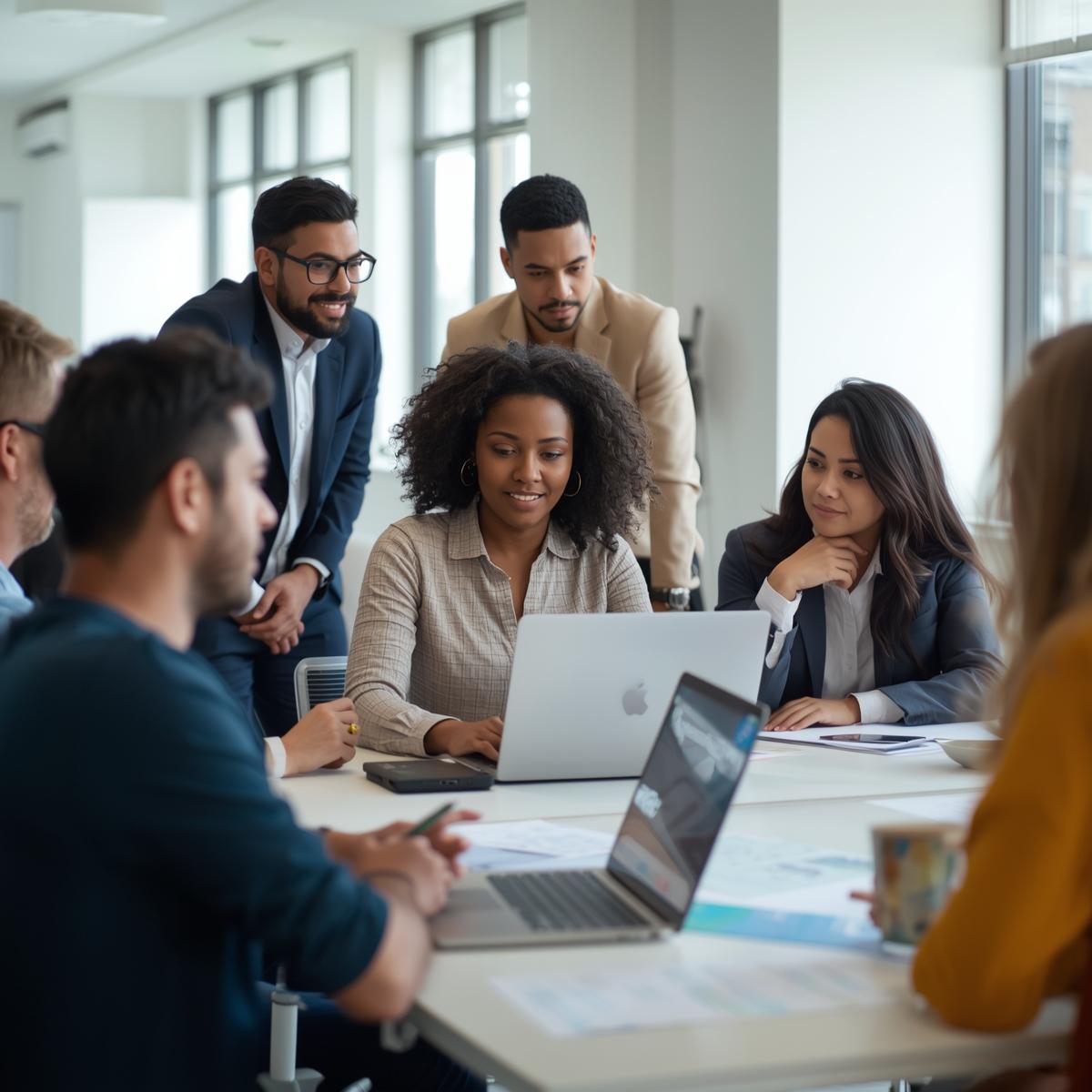 Office workers reviewing star ratings and customer feedback  Office workers reviewing star ratings and customer feedback