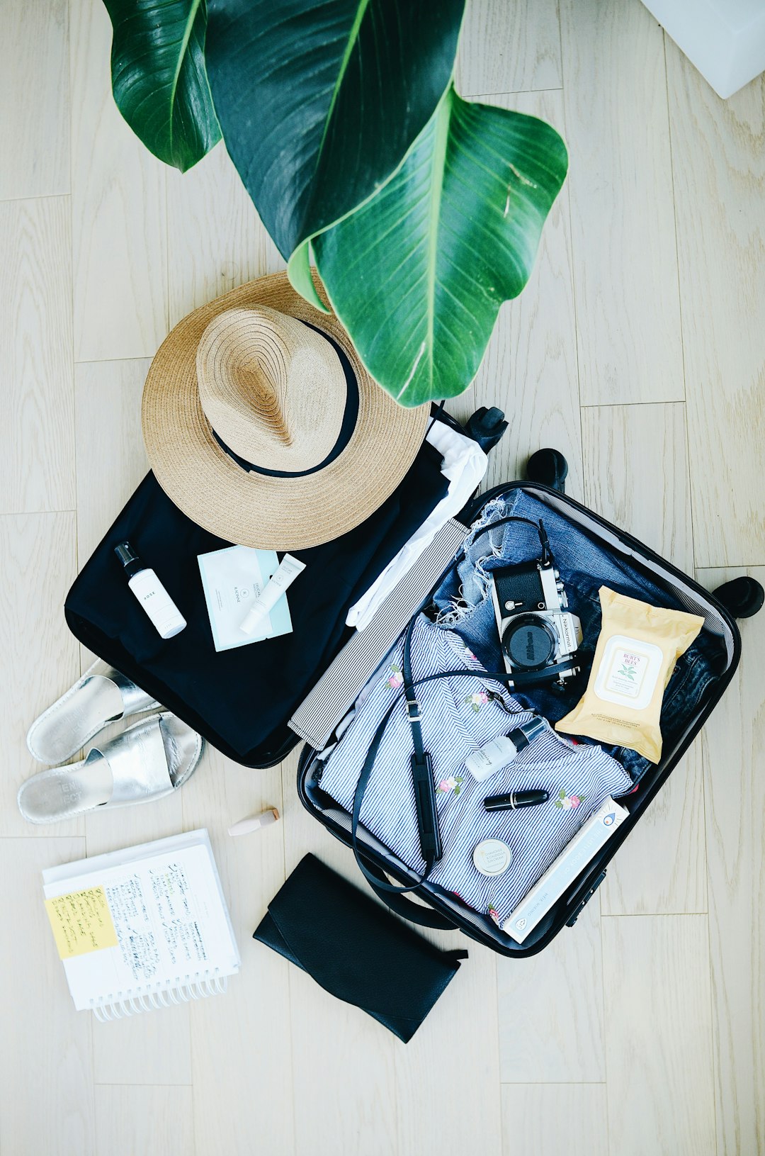Open suitcase with organized packing cubes and travel essentials Open suitcase with organized packing cubes and travel essentials