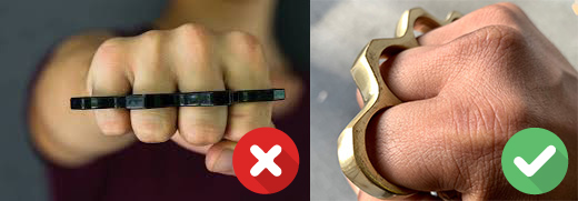 Image showing correct and incorrect way to hold Brass Knuckles
