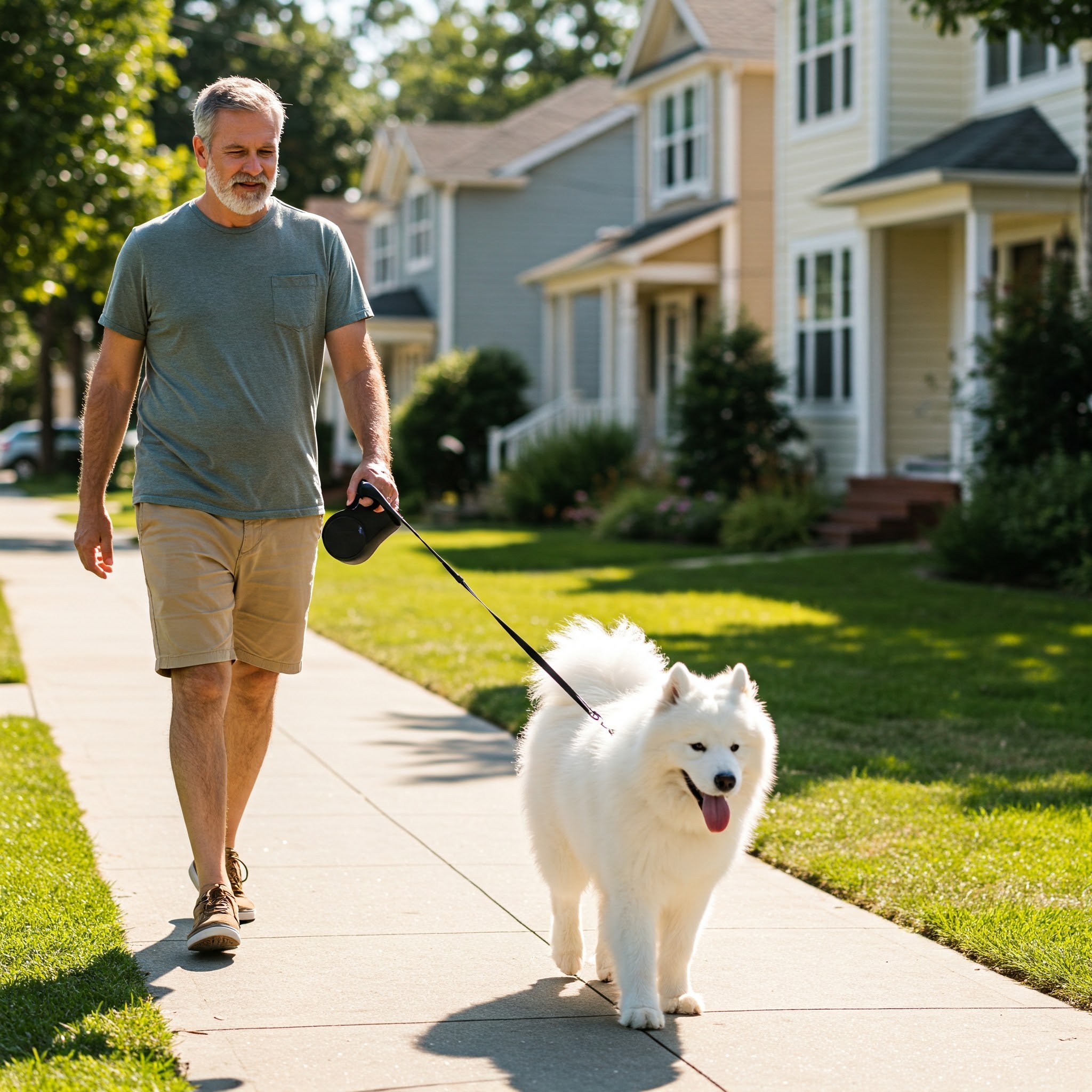 man walking dog