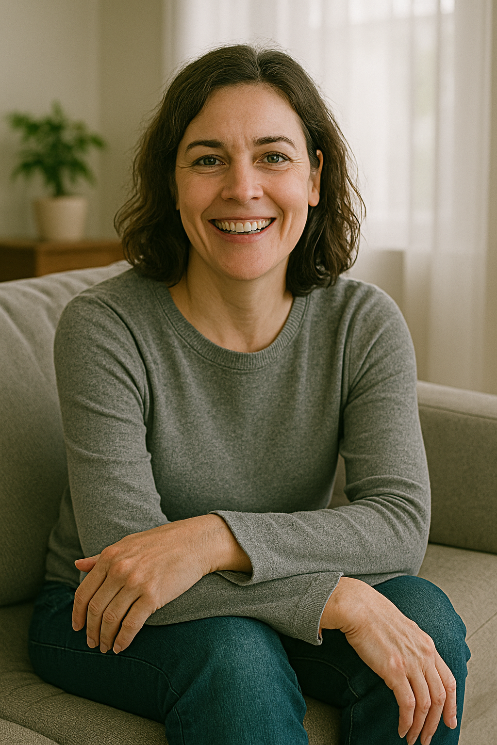 Woman smiling peacefully, symbolizing empowerment and clarity after moving through healing. Woman smiling peacefully, symbolizing empowerment and clarity after moving through healing.