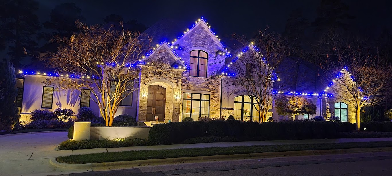 Christmas lights installation business blue white lights