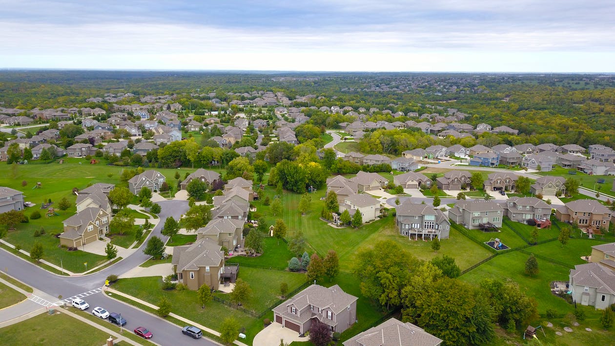 an aerial view of homes and real estate somewhere in the United States