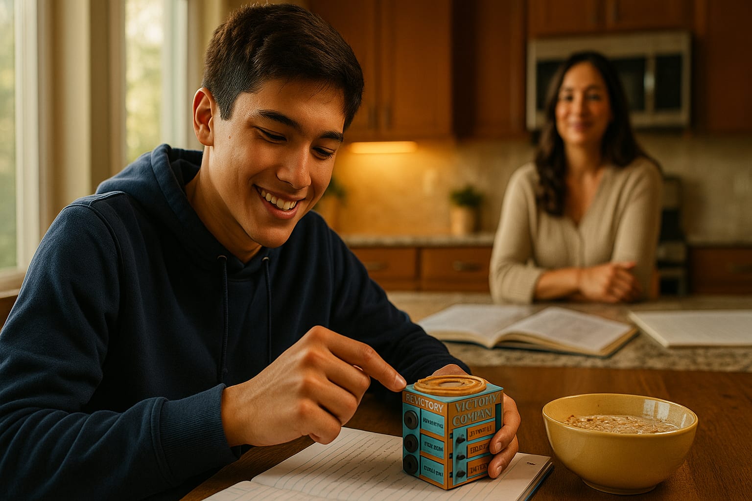 Parent and child at kitchen table