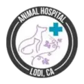 Animal Hospital Lodi CA logo with dog, cat, and cross for veterinary marketing