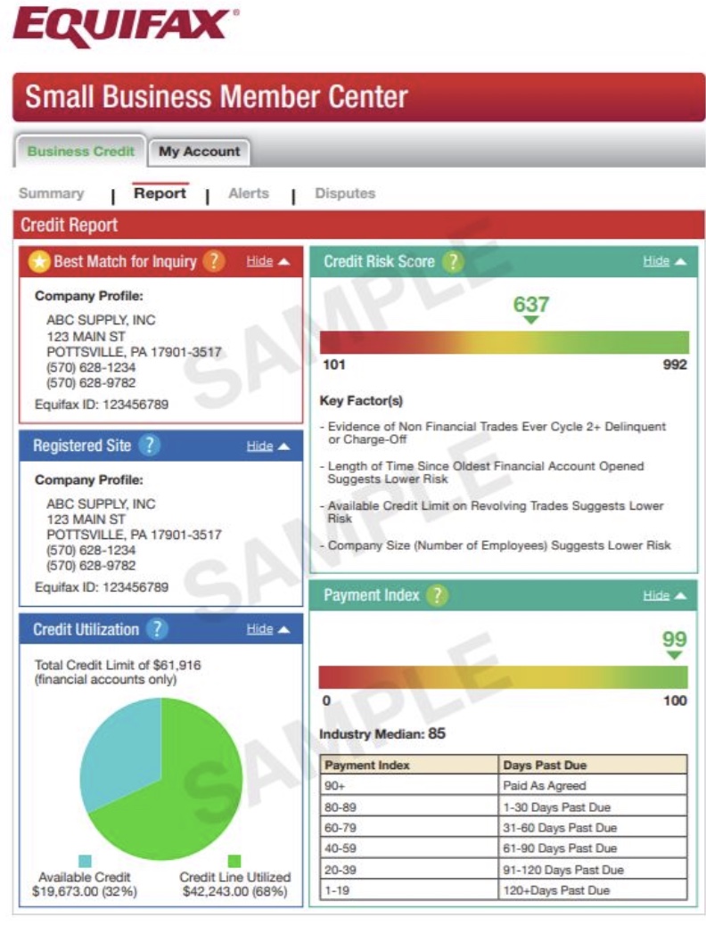 Equifax credit report sample