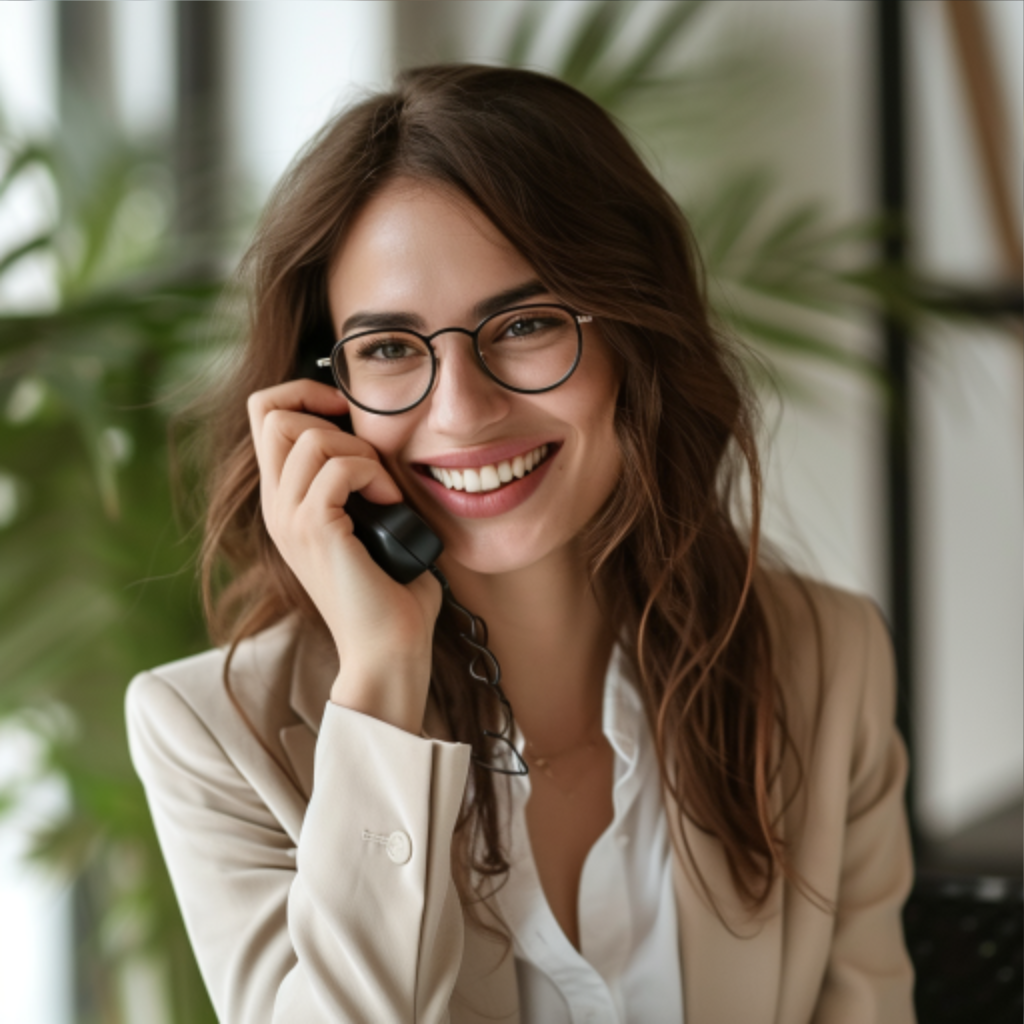 smiling professional person on phone smiling professional person on phone