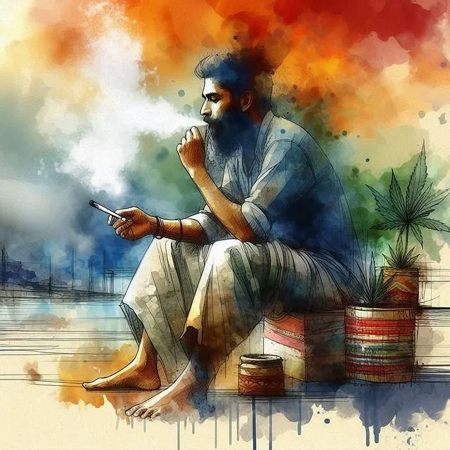 Man smoking outdoors, focusing on marijuana use and brain health. Man smoking outdoors, focusing on marijuana use and brain health.