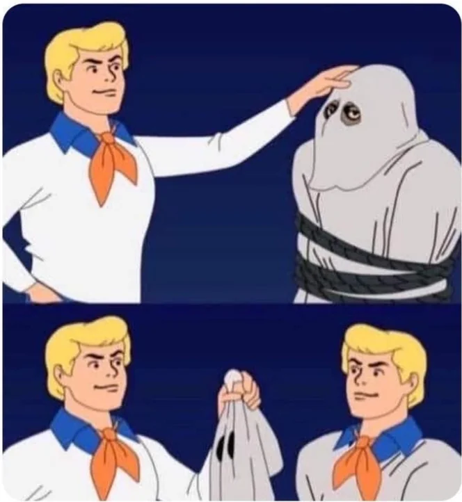Scooby Doo meme Fred taking off hood to see himself Scooby Doo meme Fred taking off hood to see himself