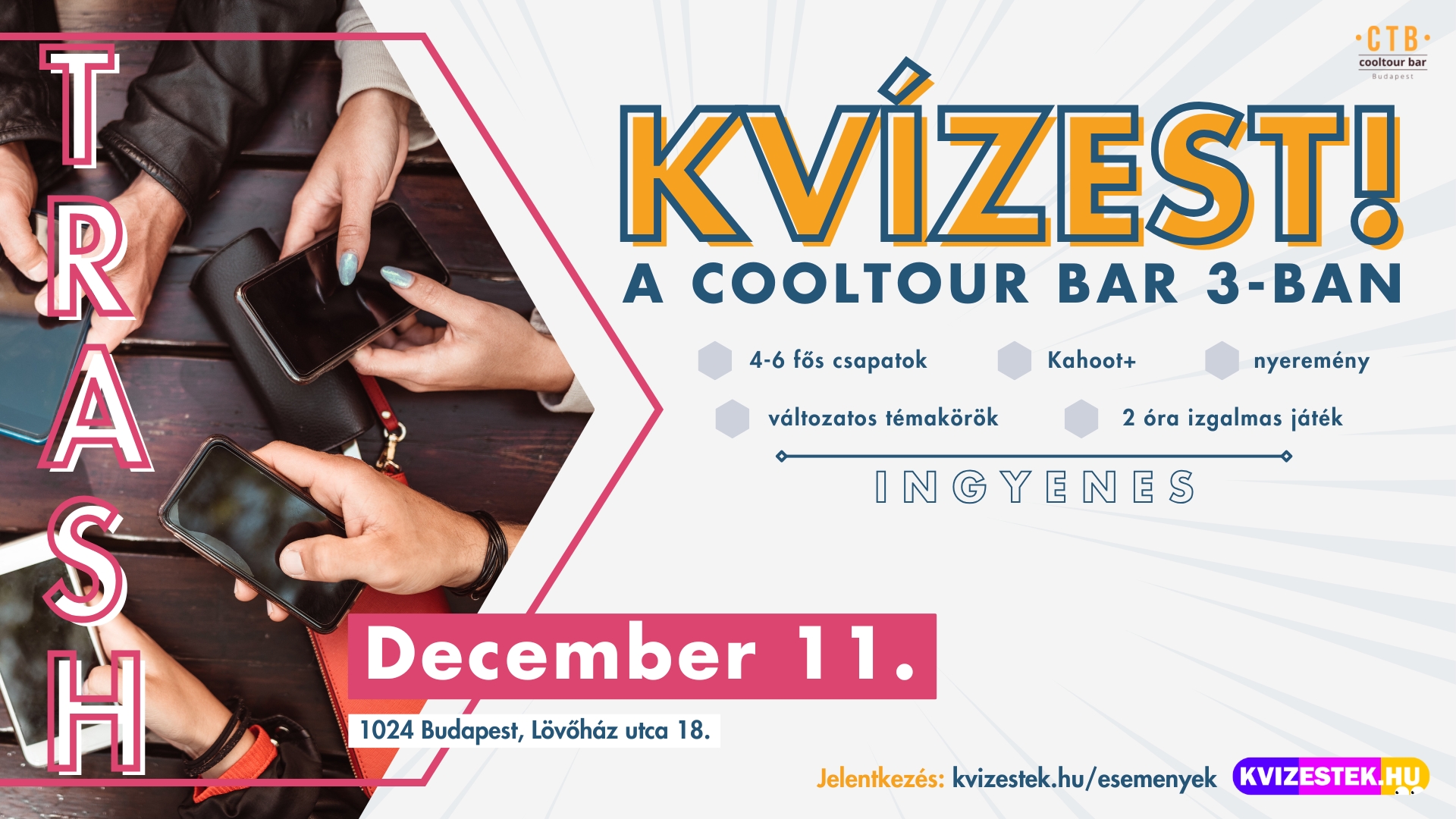 TRASH Kvízest a CoolTour Bar 3-ban | December 11. | Ingyenes