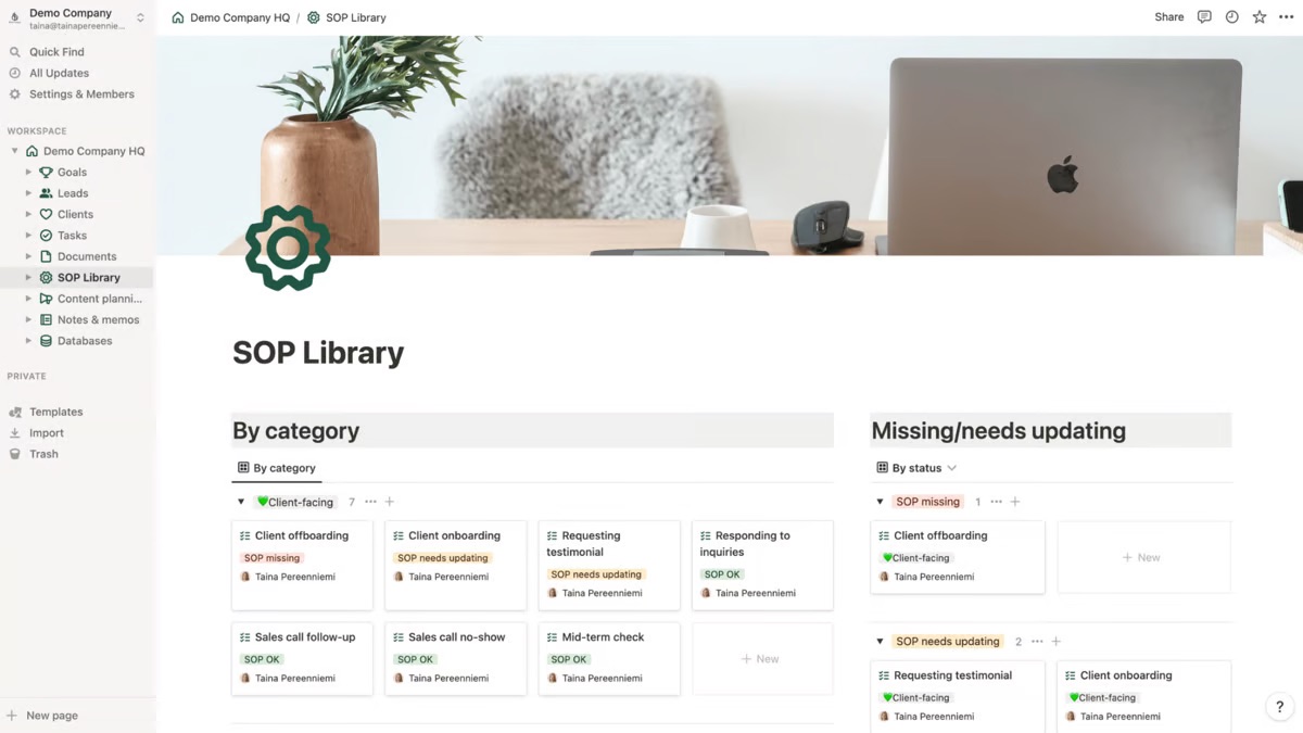 SOP library in Notion