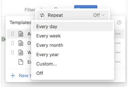 Notion app with filter button highlighted. Efficiently manage your schedule with customizable filters.