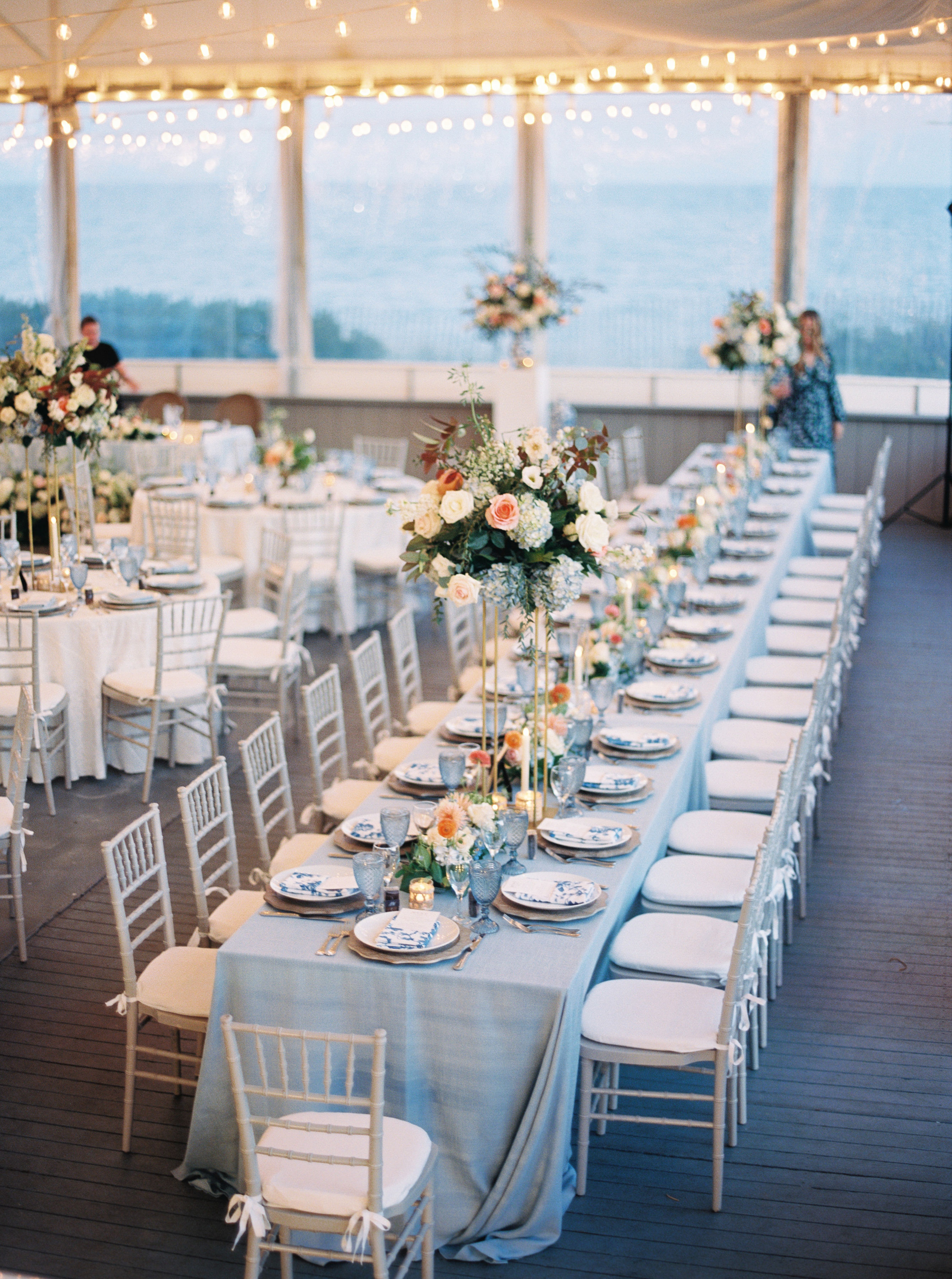 beautiful table settings at wedding venue on cape cod