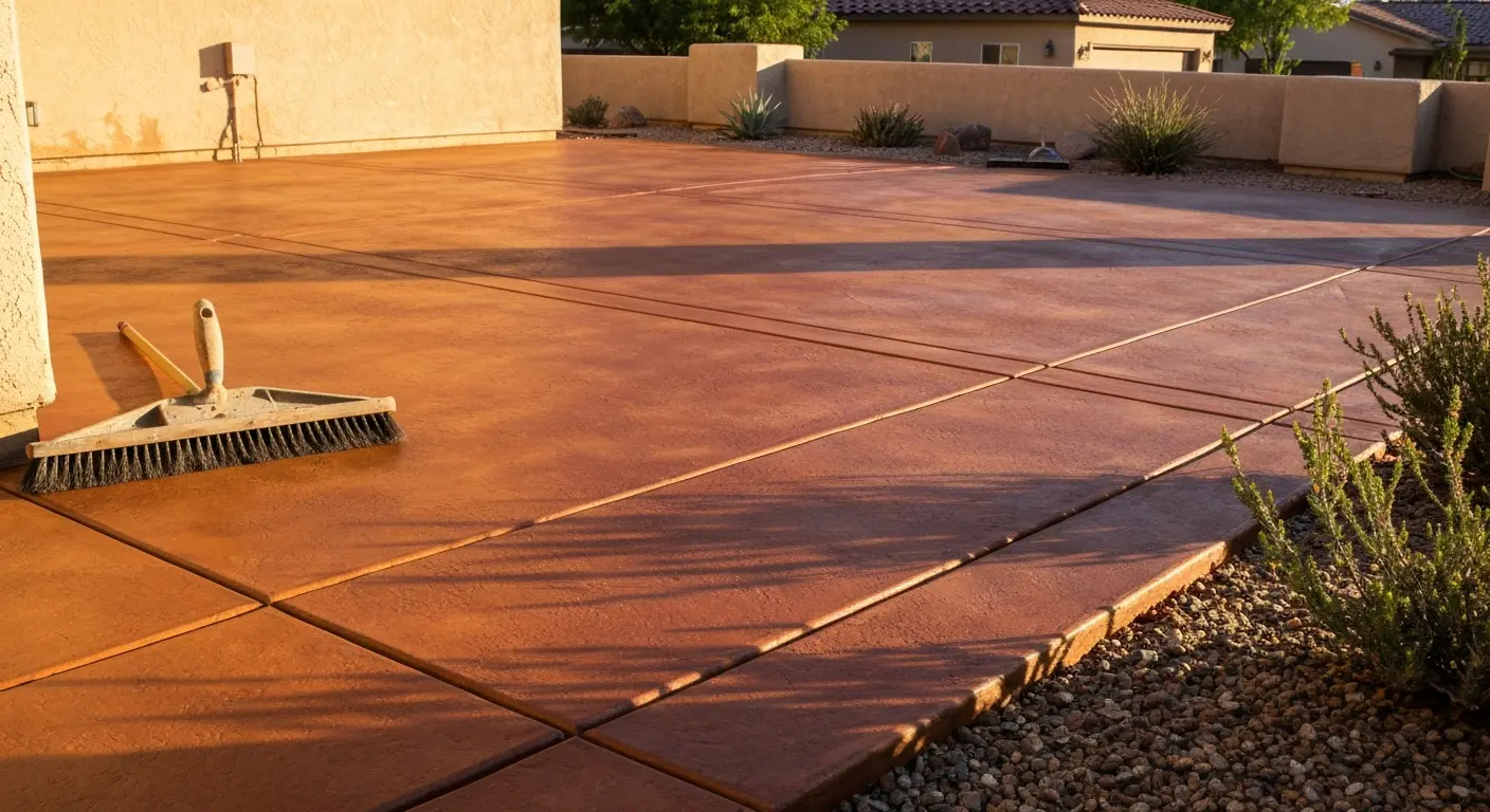 Stained concrete patio with warm tones