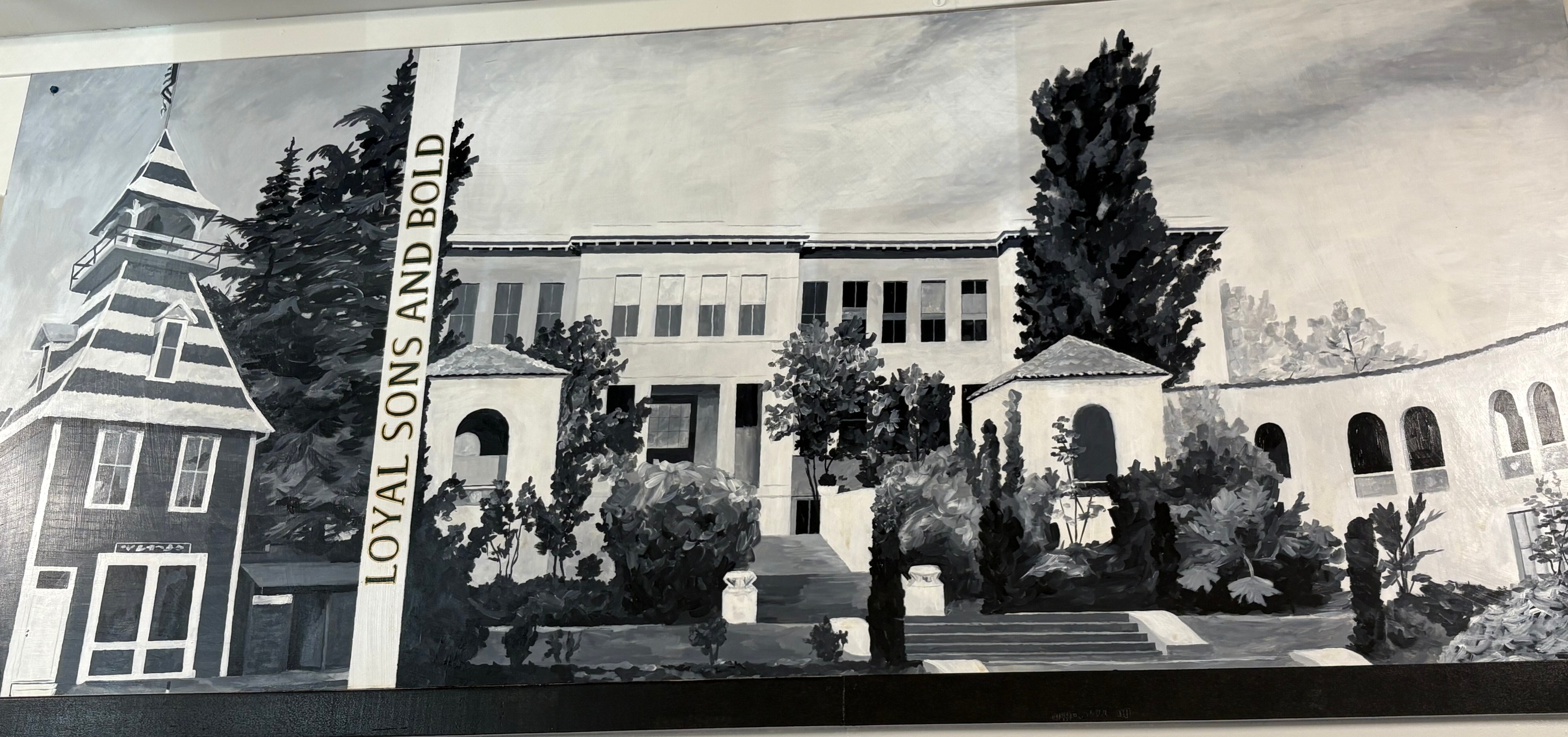 The Second mural panel features the old Auburn Firehouse and an early rendering of Placer High School. The Second mural panel features the old Auburn Firehouse and an early rendering of Placer High School.