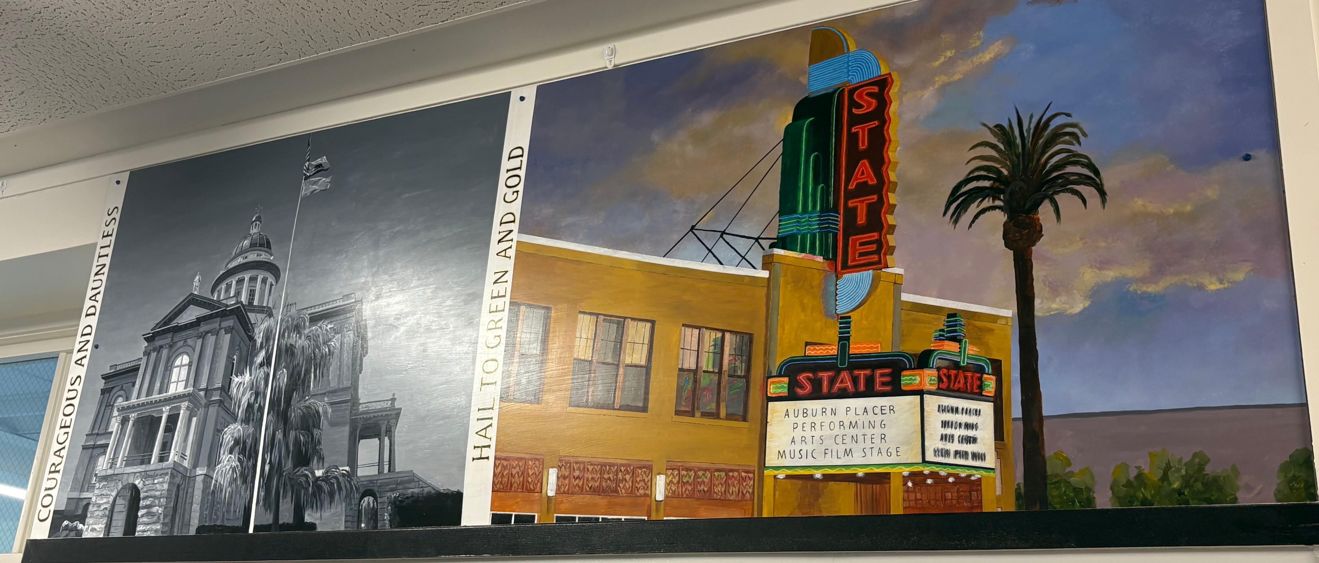 Auburn's historic Courthouse and State Theatre are featured. Auburn's historic Courthouse and State Theatre are featured.