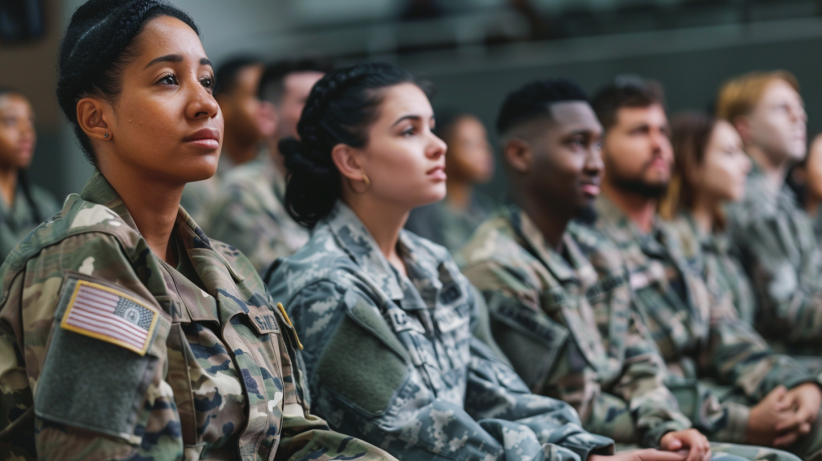 Diverse veterans being thanked for their service, learning about benefits
