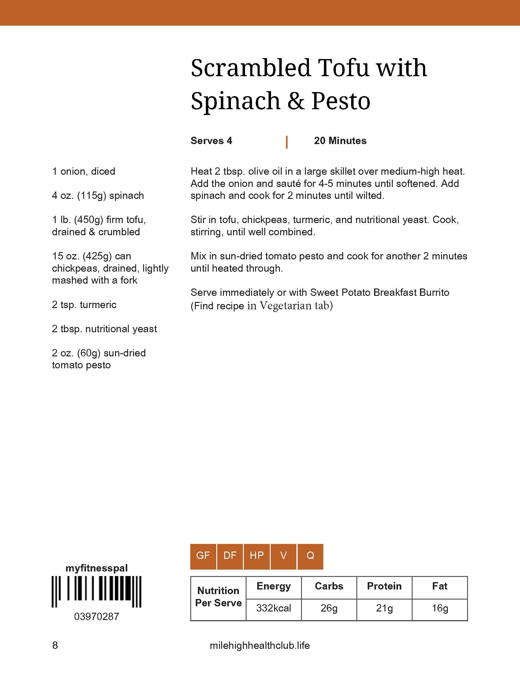 Tofu Spinach and Pesto