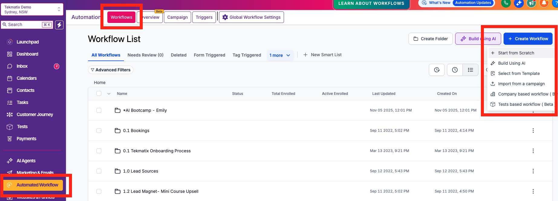 Create Workflow Create Workflow