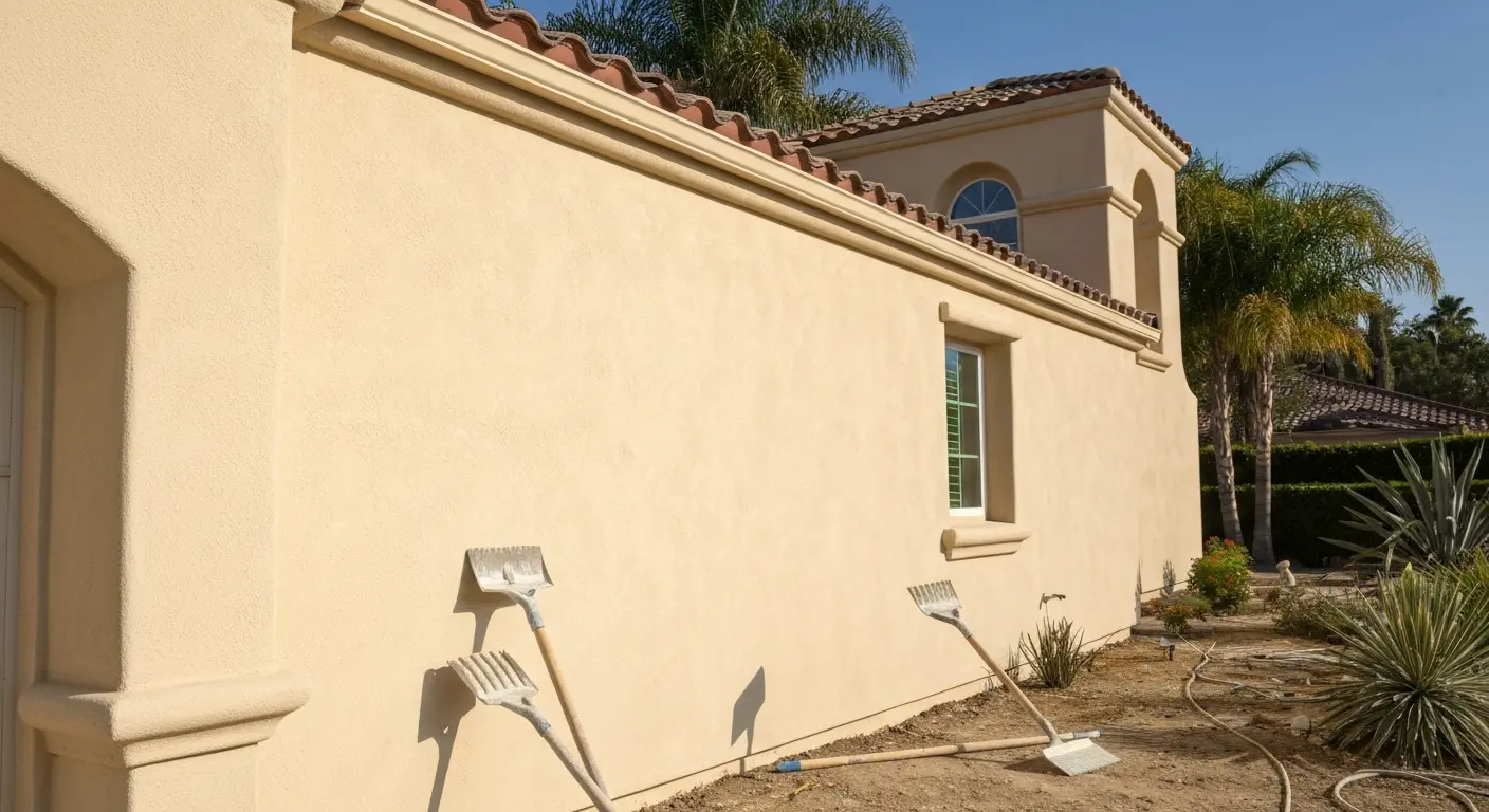 Stucco installation on exterior wall
