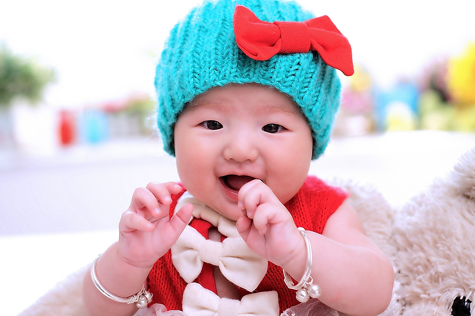 asian baby with knit cap