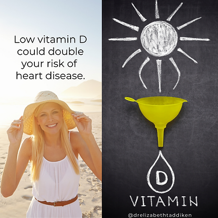 woman on beach with quote "low vitamin d could double your risk of heart disease'