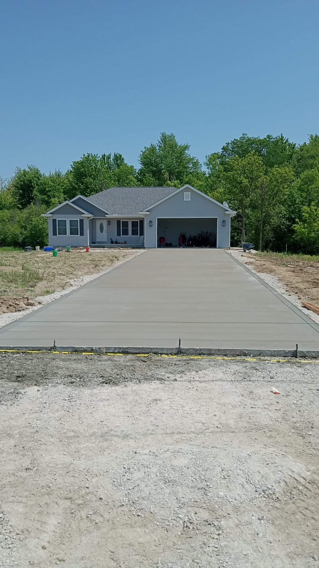 Freshly poured concrete driveway