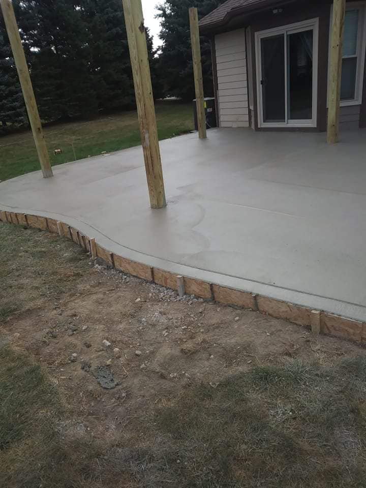 Custom concrete patio waiting to dry