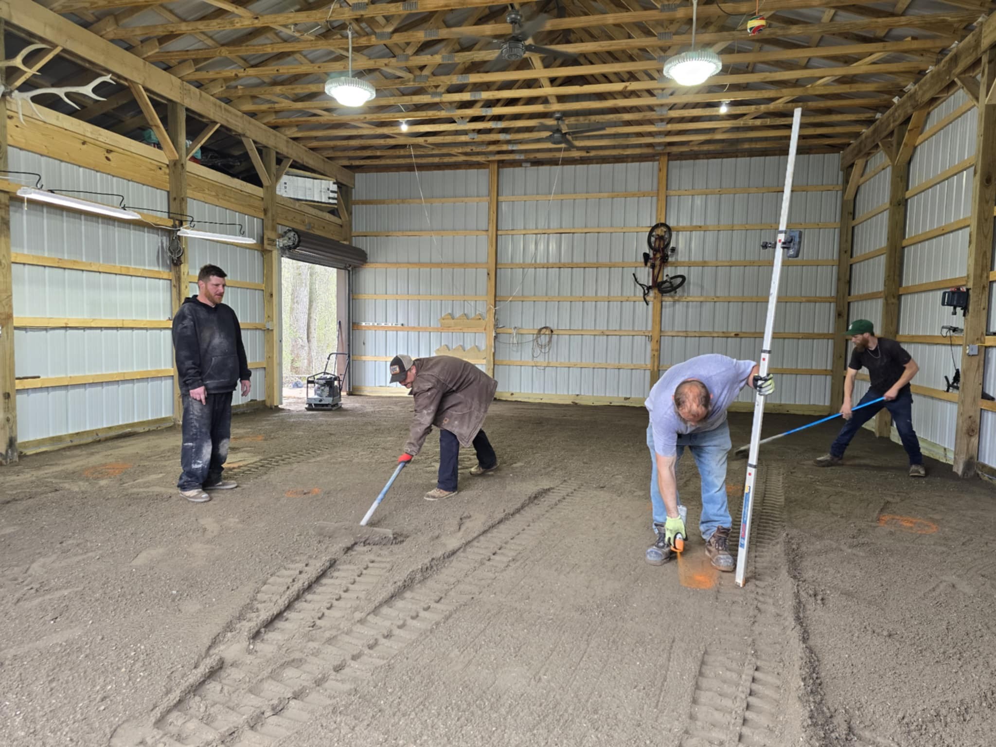 The start of concrete flooring for a pole bar