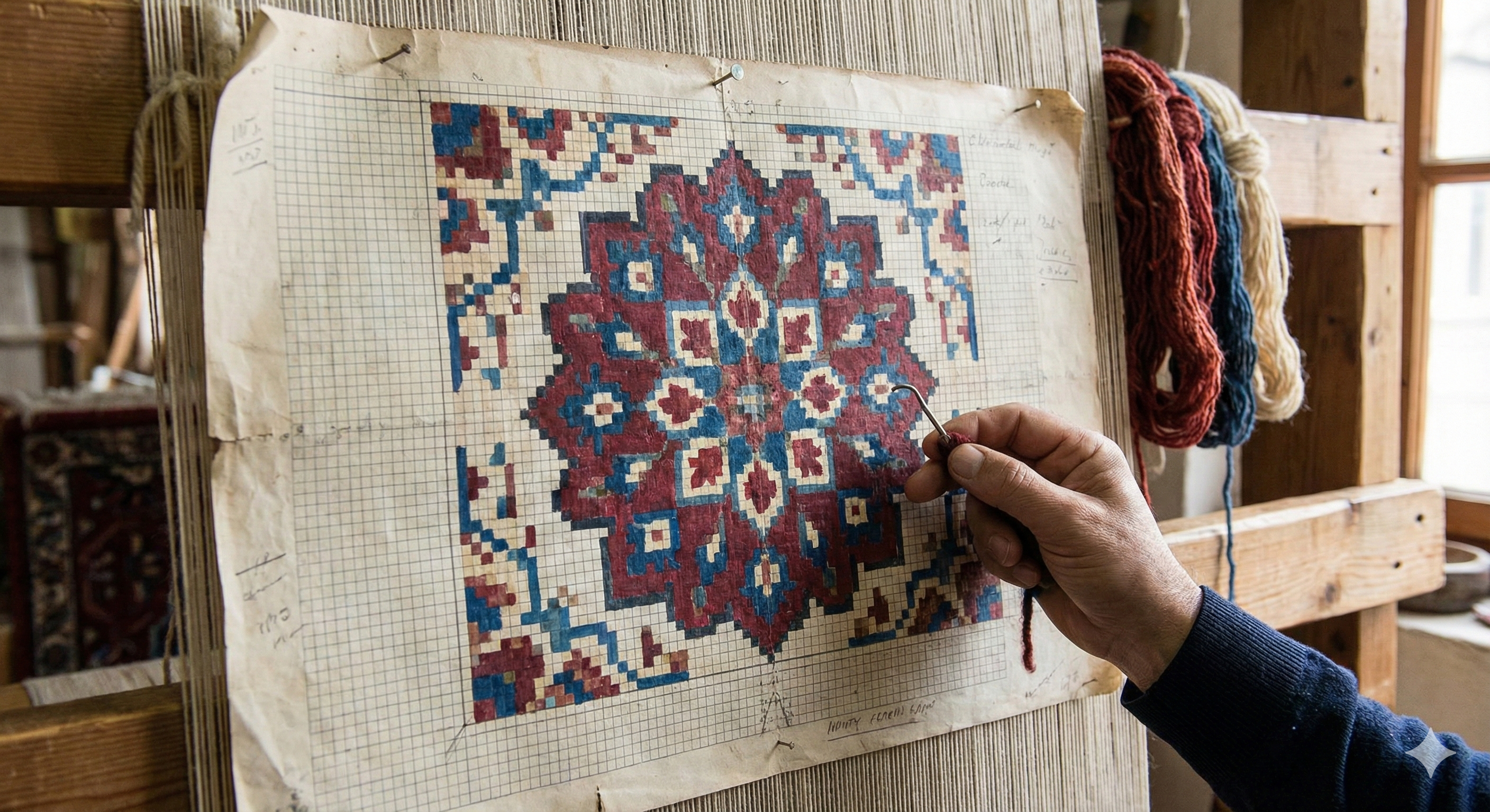Setting up the weaving loom