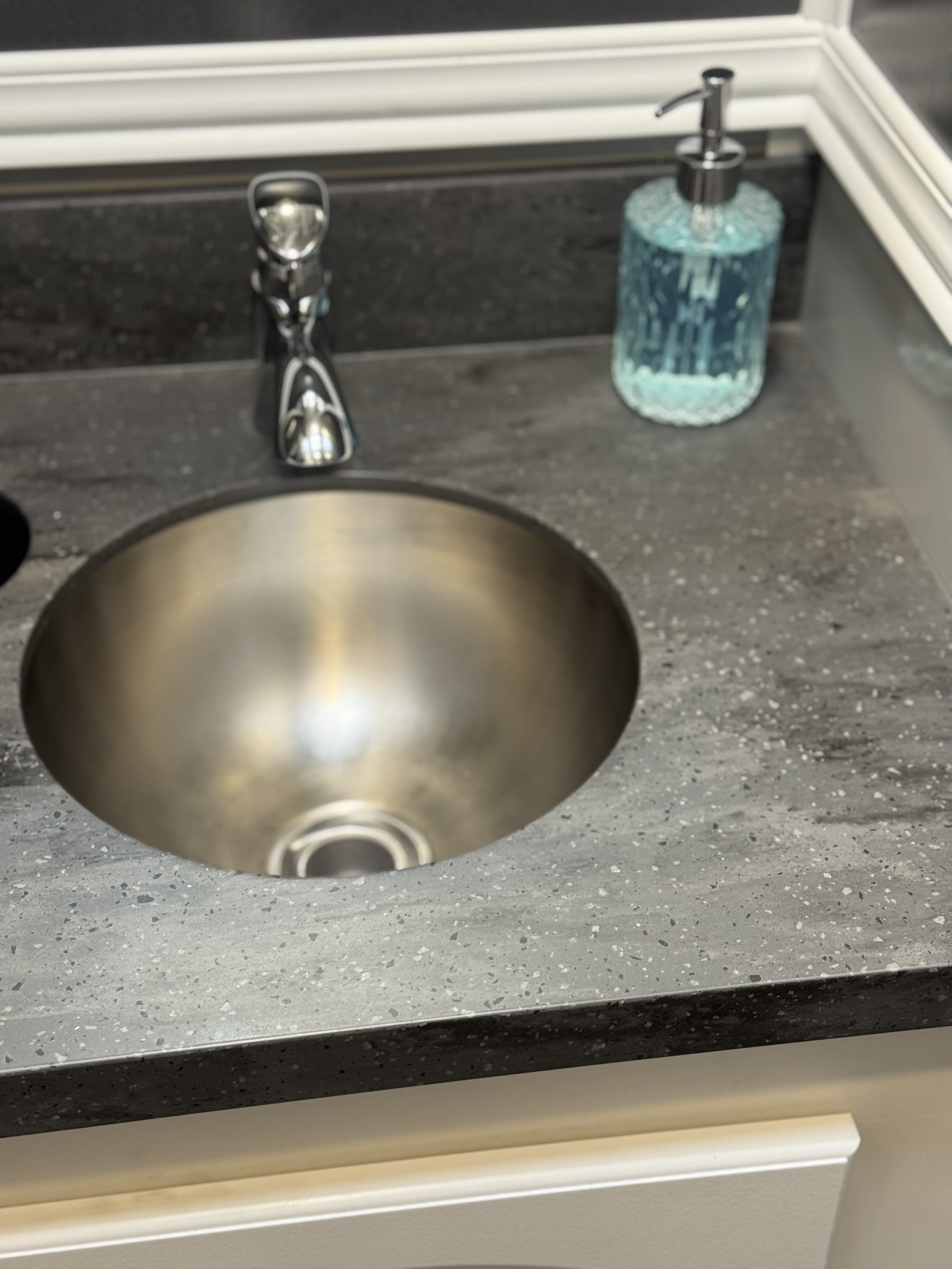 luxury restroom trailer interior sink mirror and lighting North Bay event rental