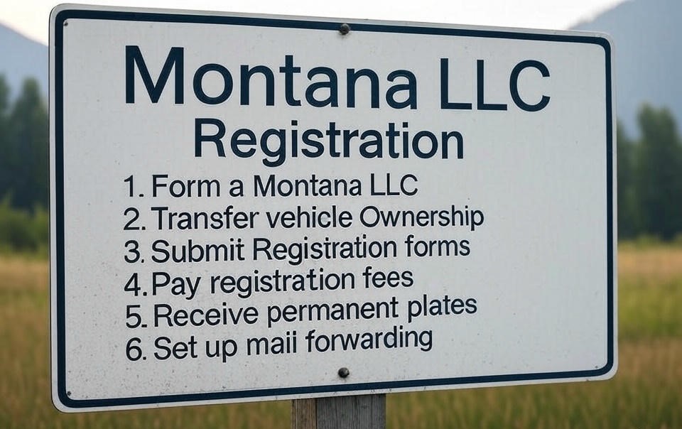 Montana LLC Registration requirements written on a board Montana LLC Registration requirements written on a board