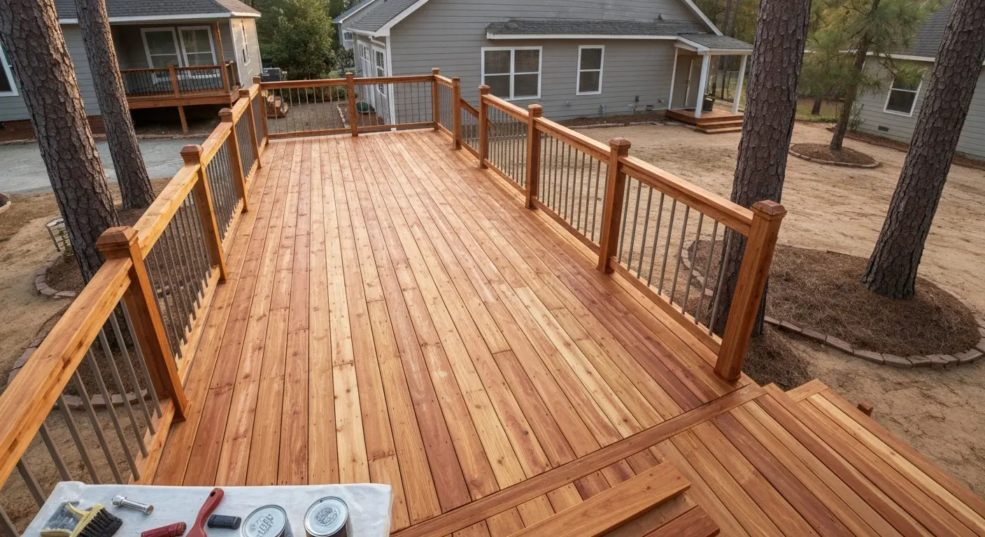 Custom deck design with railings