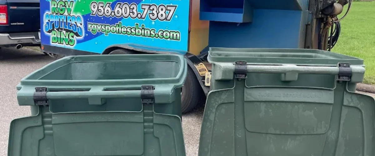 Mobile trash bin cleaning service truck sanitizing residential trash cans Mobile trash bin cleaning service truck sanitizing residential trash cans