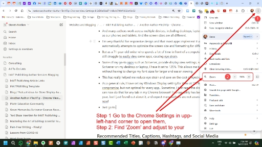 Example of adjusting Chrome zoom display in Notion