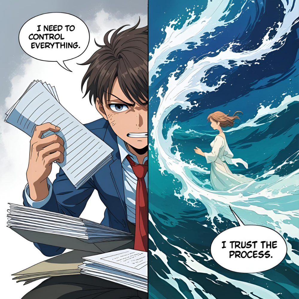 The Ego Seeks Control, The Soul Flows ⚠️ Ego: "I need to plan every step, or everything will fall apart." 🌊 Soul: "I trust the process. I’m open to change and new possibilities." The ego is obsessed with control because it’s scared of the unknown. It wants certainty, guarantees, and a roadmap. 