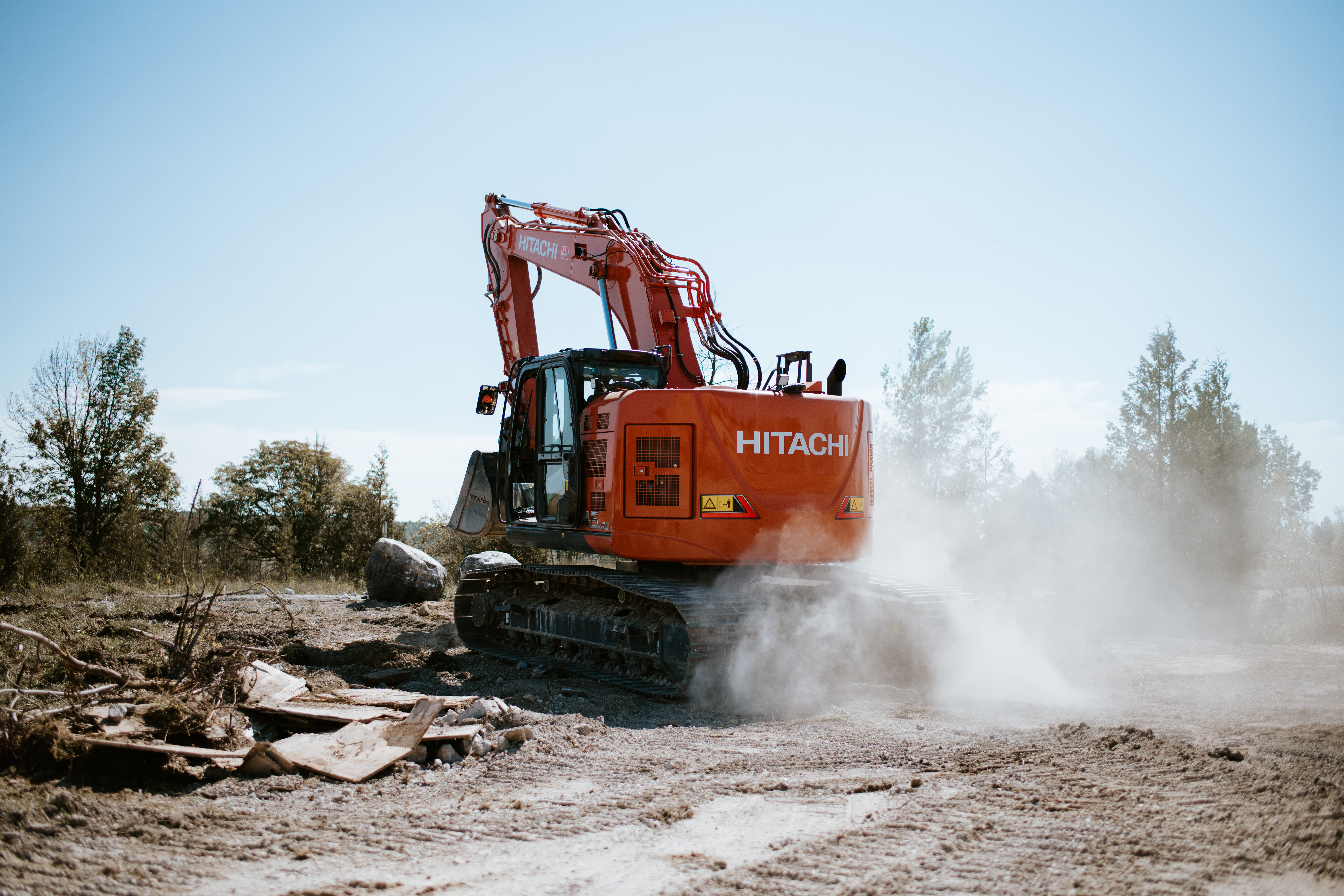 A backhoe in a field.