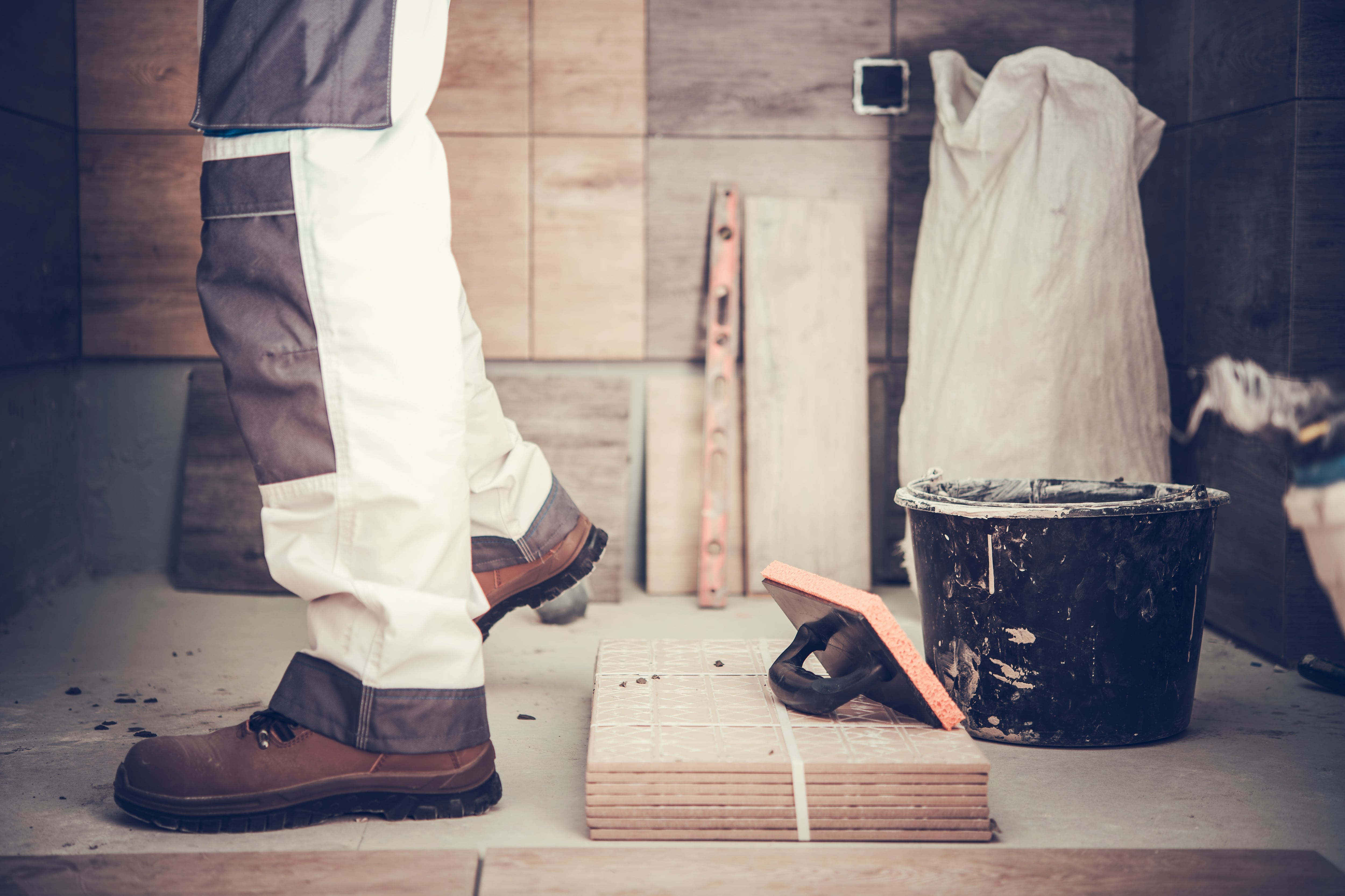 bathroom remodeling contractor on the job