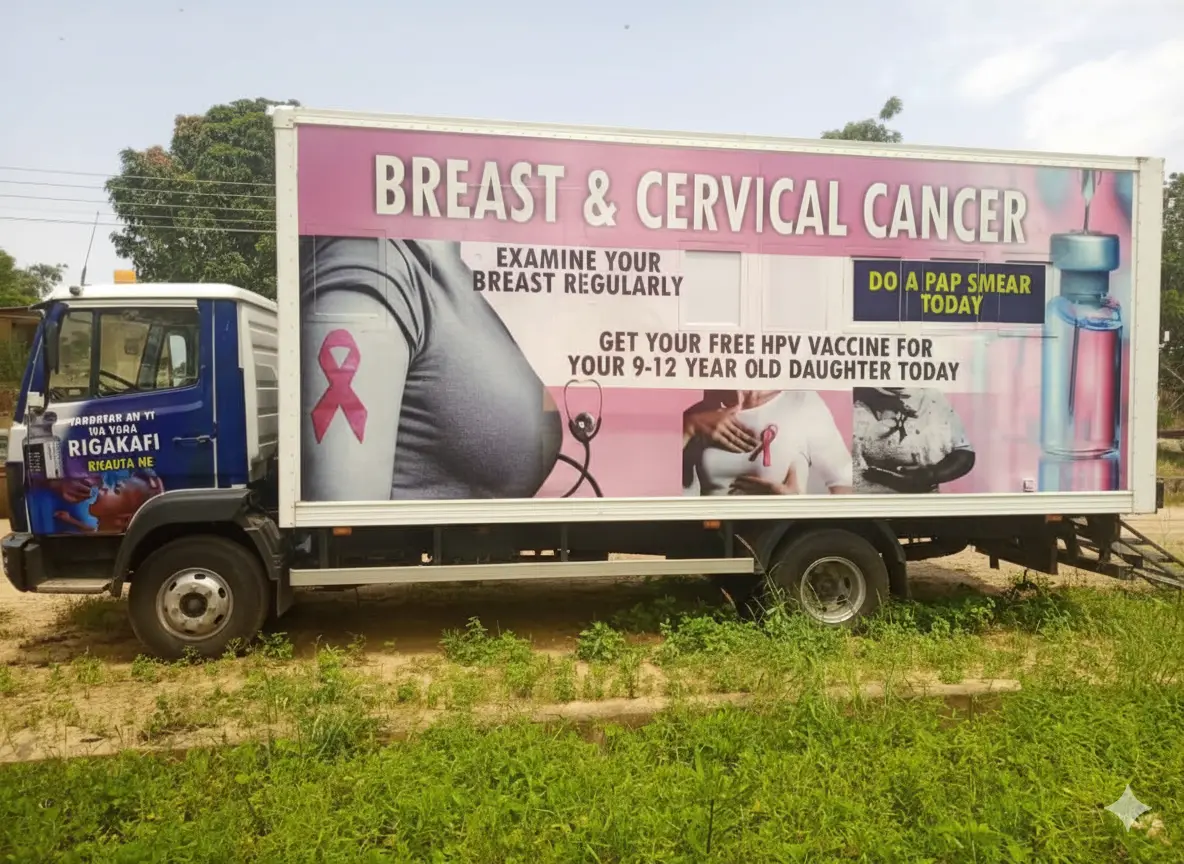 Mobile clinic truck in village