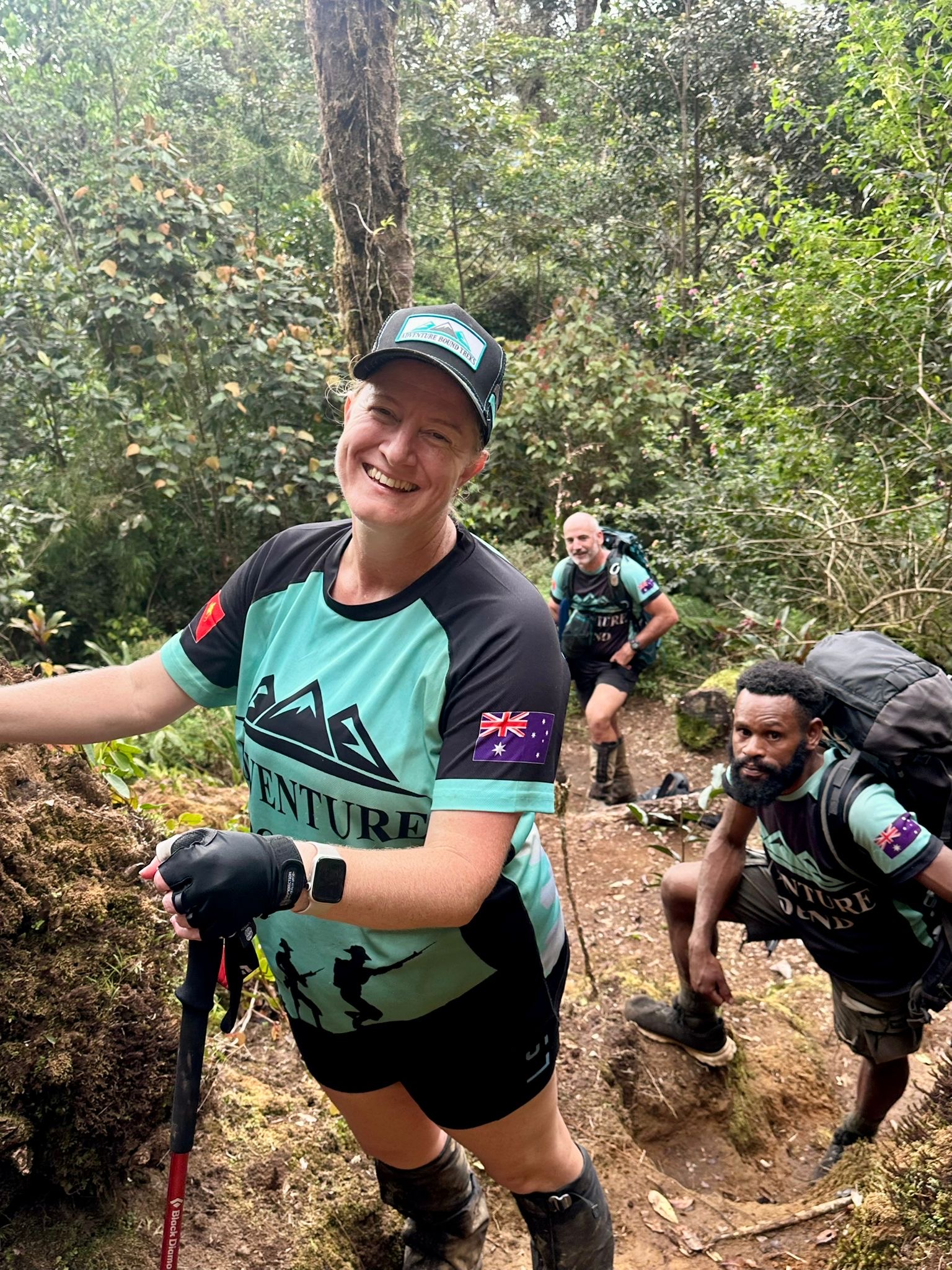 Kirsty smiling after a huge day of walking the Kokoda track